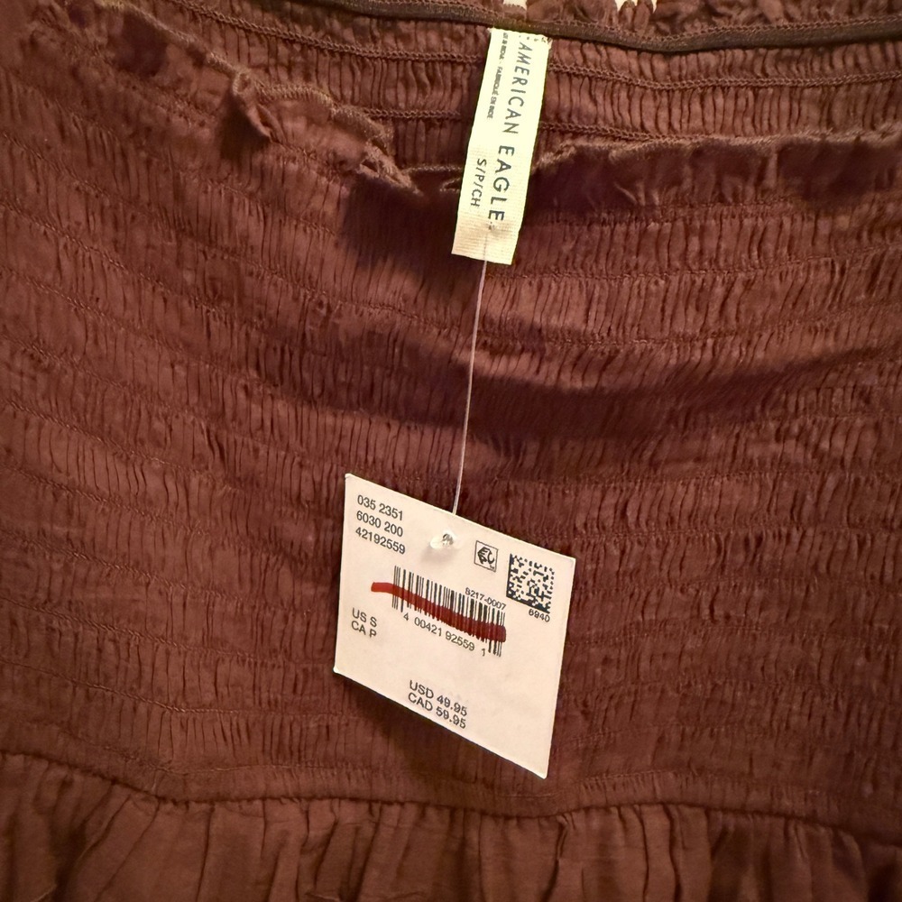 American Eagle Long Sleeve Smocked Tiered Top Brown Size Small - Picture 2 of 3